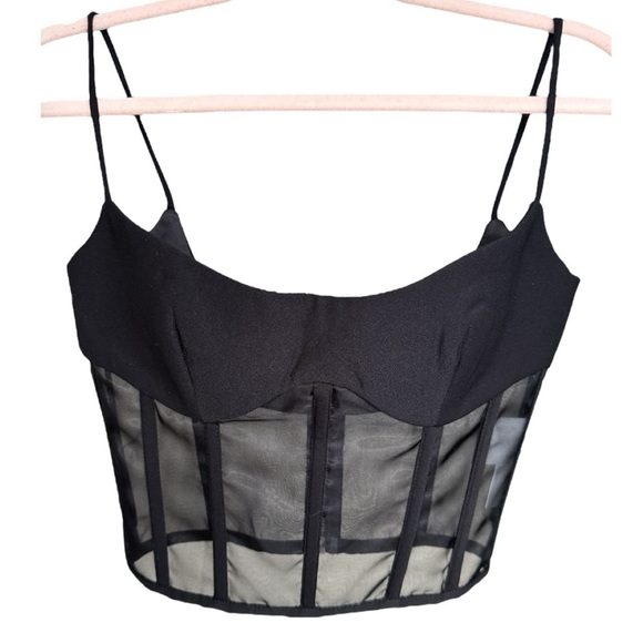 ROZIE CORSETS Tulle-Trimmed Crepe Corset Top in Black FR 36 - Picture 3 of 10